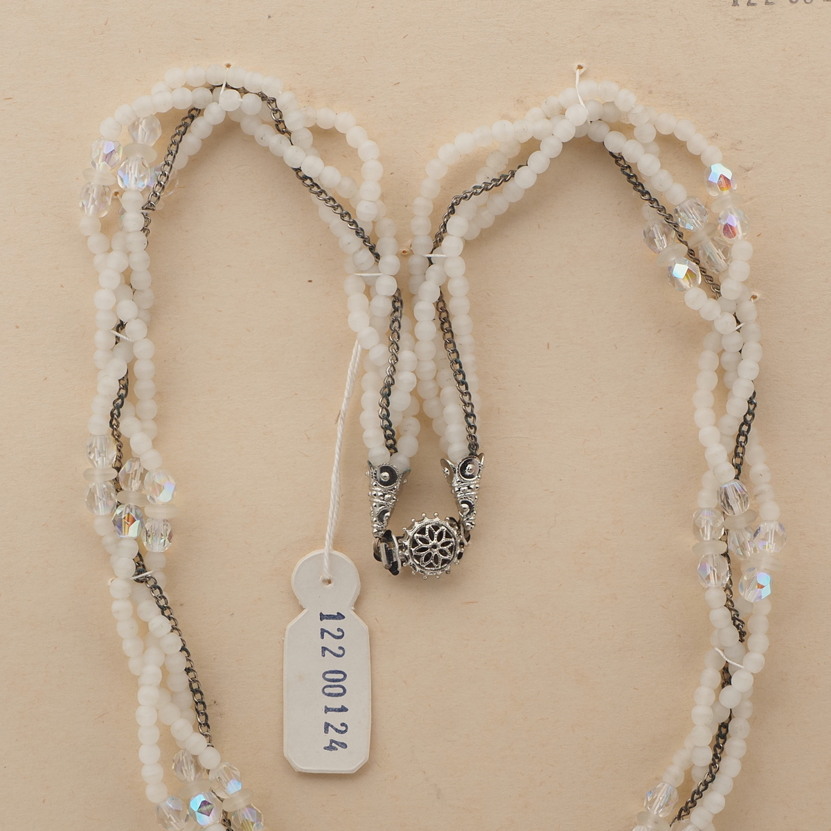 Vintage Czech 3 strand chain necklace AB frost glass beads