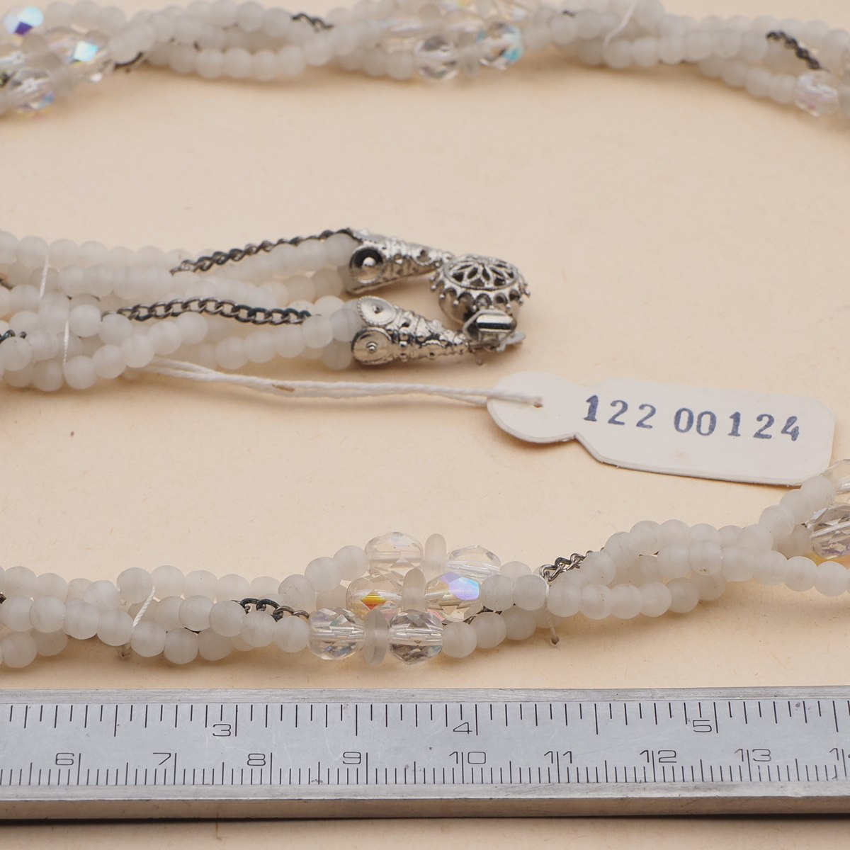 Vintage Czech 3 strand chain necklace AB frost glass beads