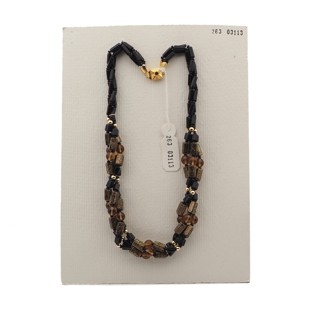Vintage Czech 3 strand necklace black metallic marble glass beads