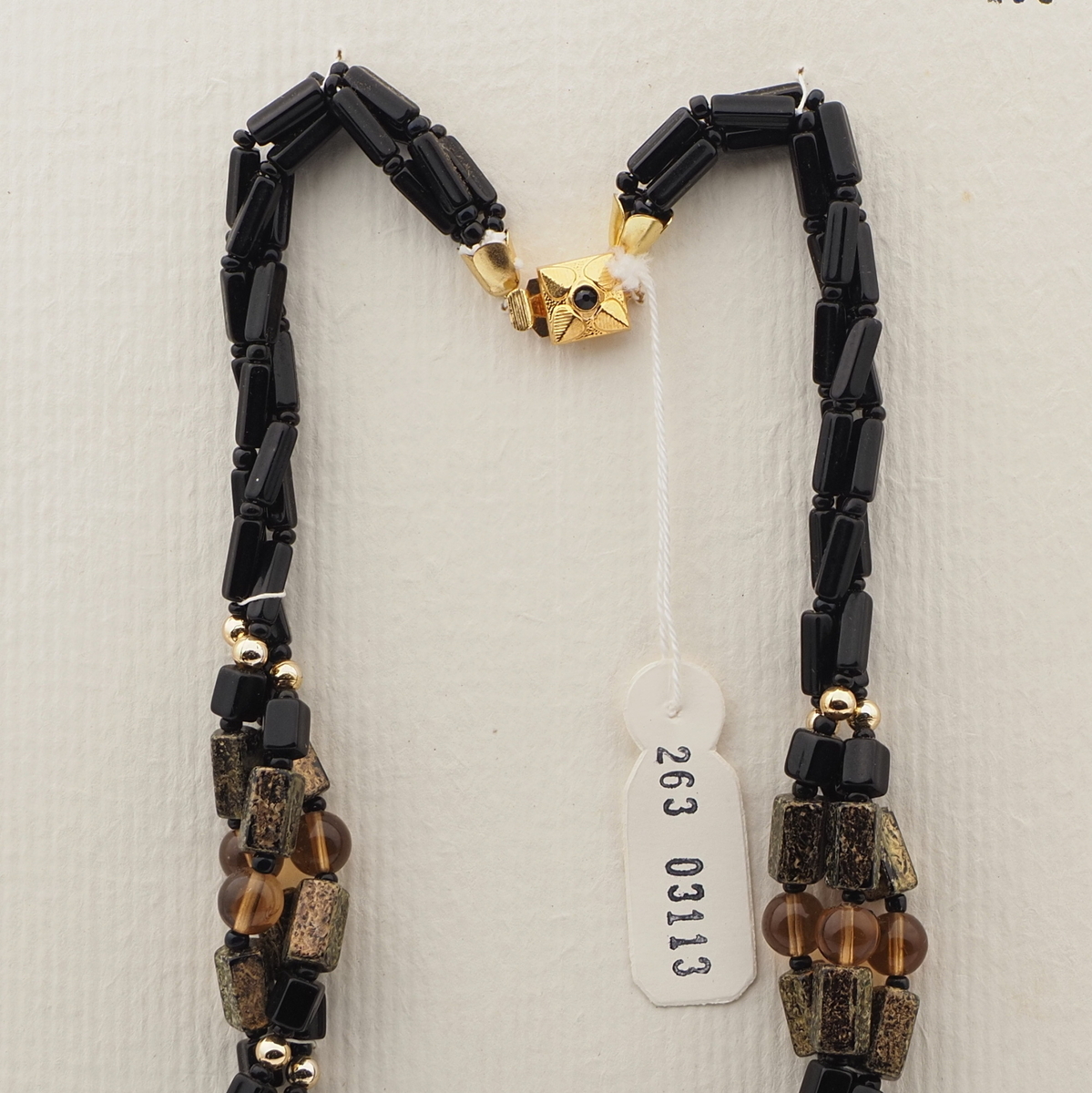Vintage Czech 3 strand necklace black metallic marble glass beads