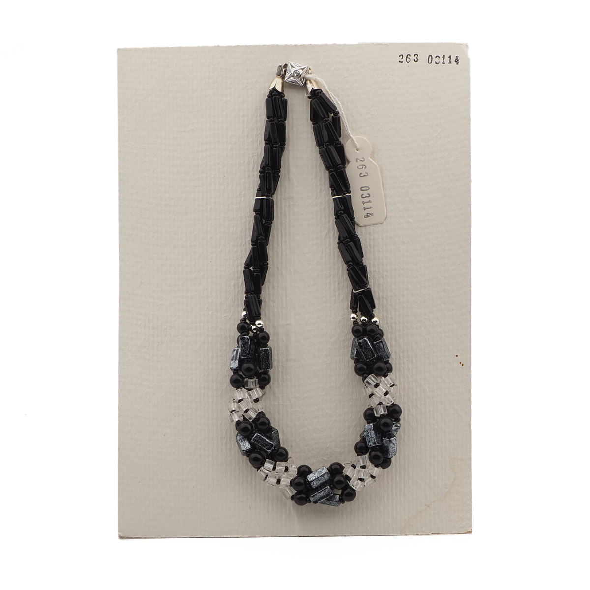 Vintage Czech 4 strand necklace black metallic marble glass beads