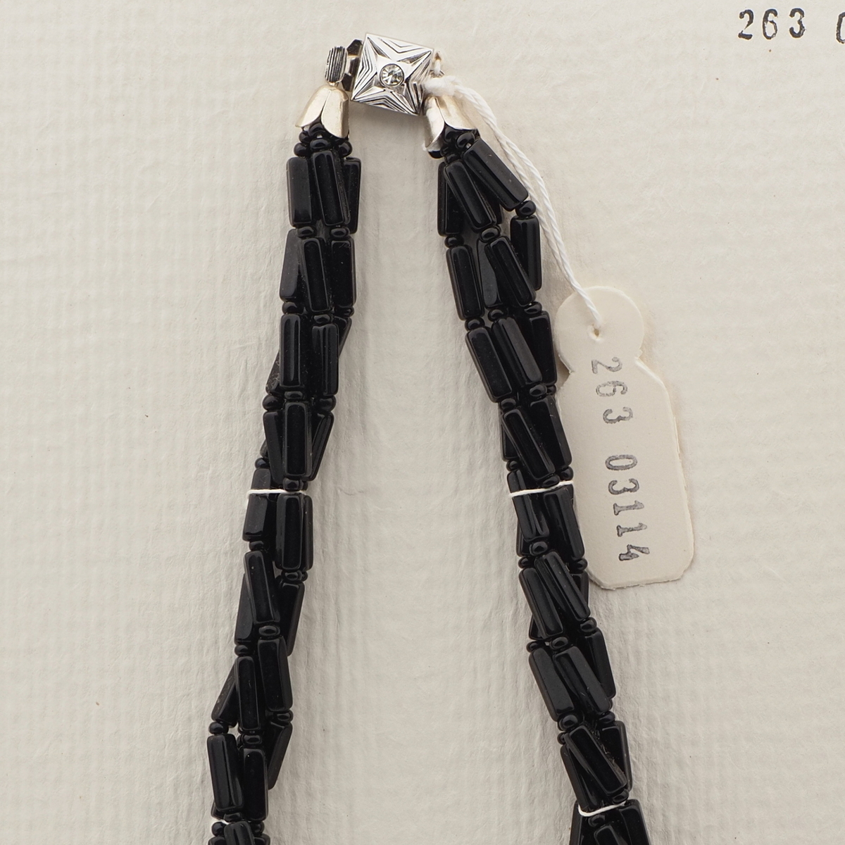 Vintage Czech 4 strand necklace black metallic marble glass beads