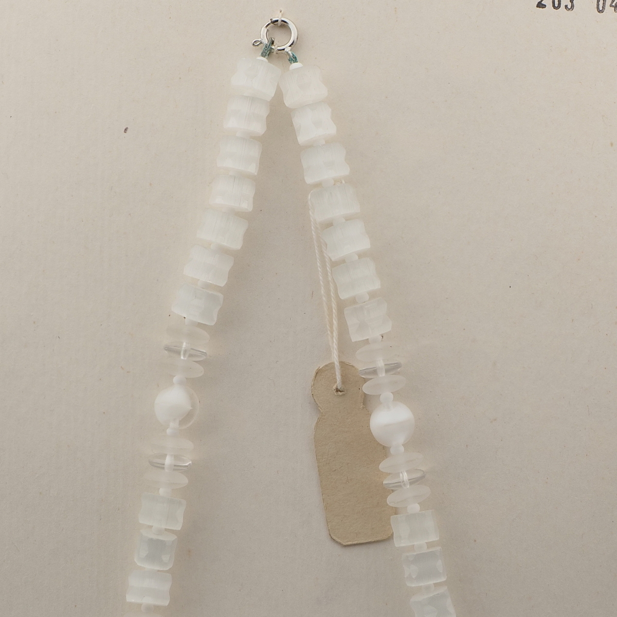 Vintage Czech necklace satin atlas frost clear bicolor glass beads