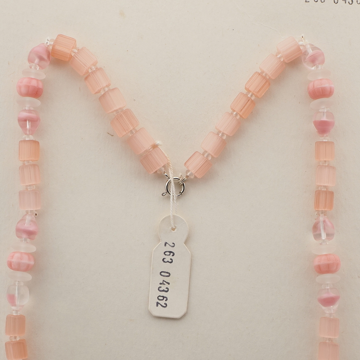 Vintage Czech necklace pink satin atlas bicolor melon glass beads