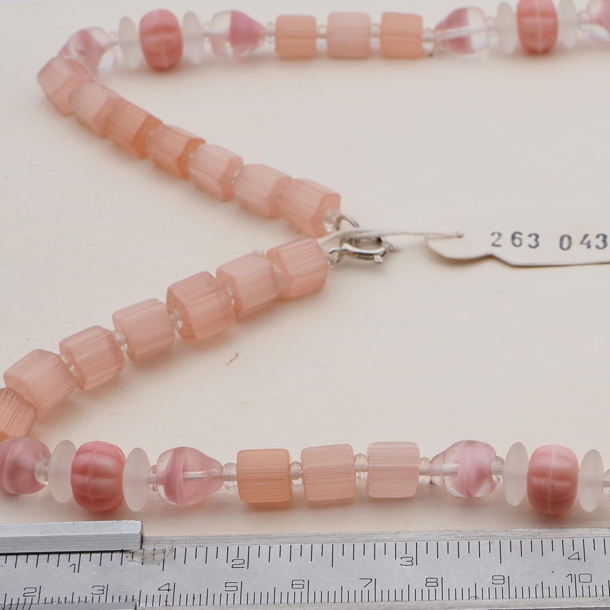 Vintage Czech necklace pink satin atlas bicolor melon glass beads