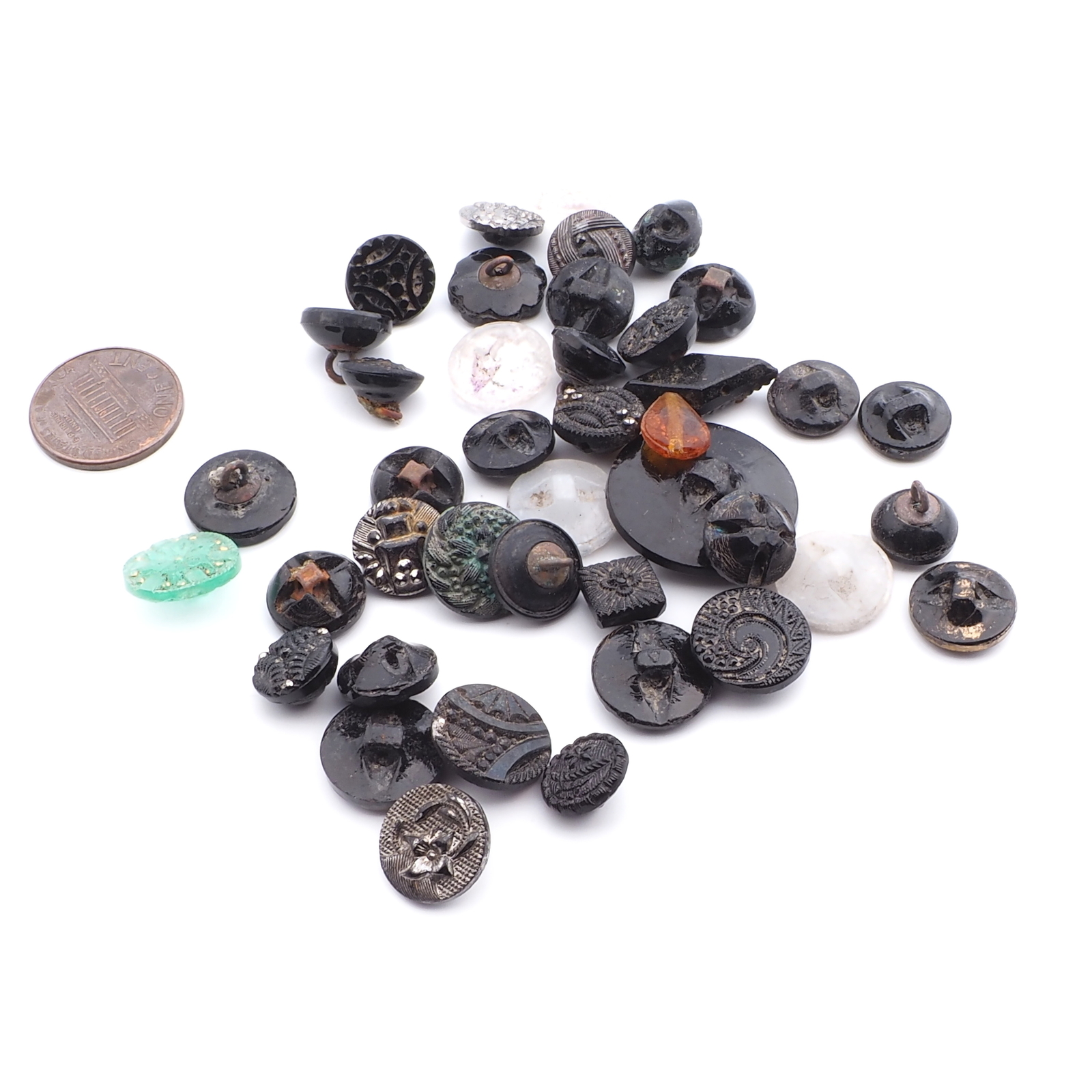 Lot (38) Czech antique geometric floral glass buttons