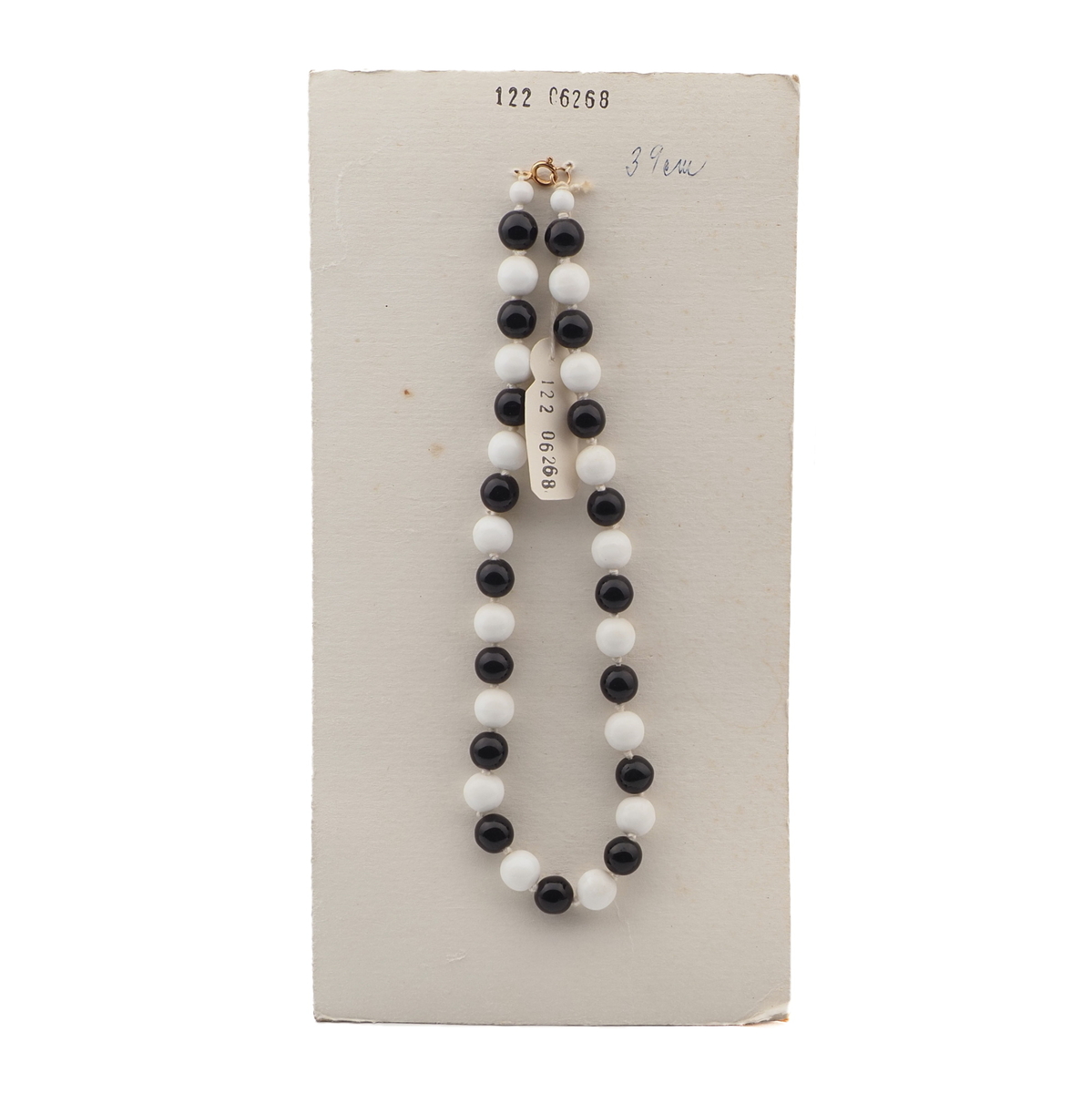Vintage Czech necklace black white glass beads 15"