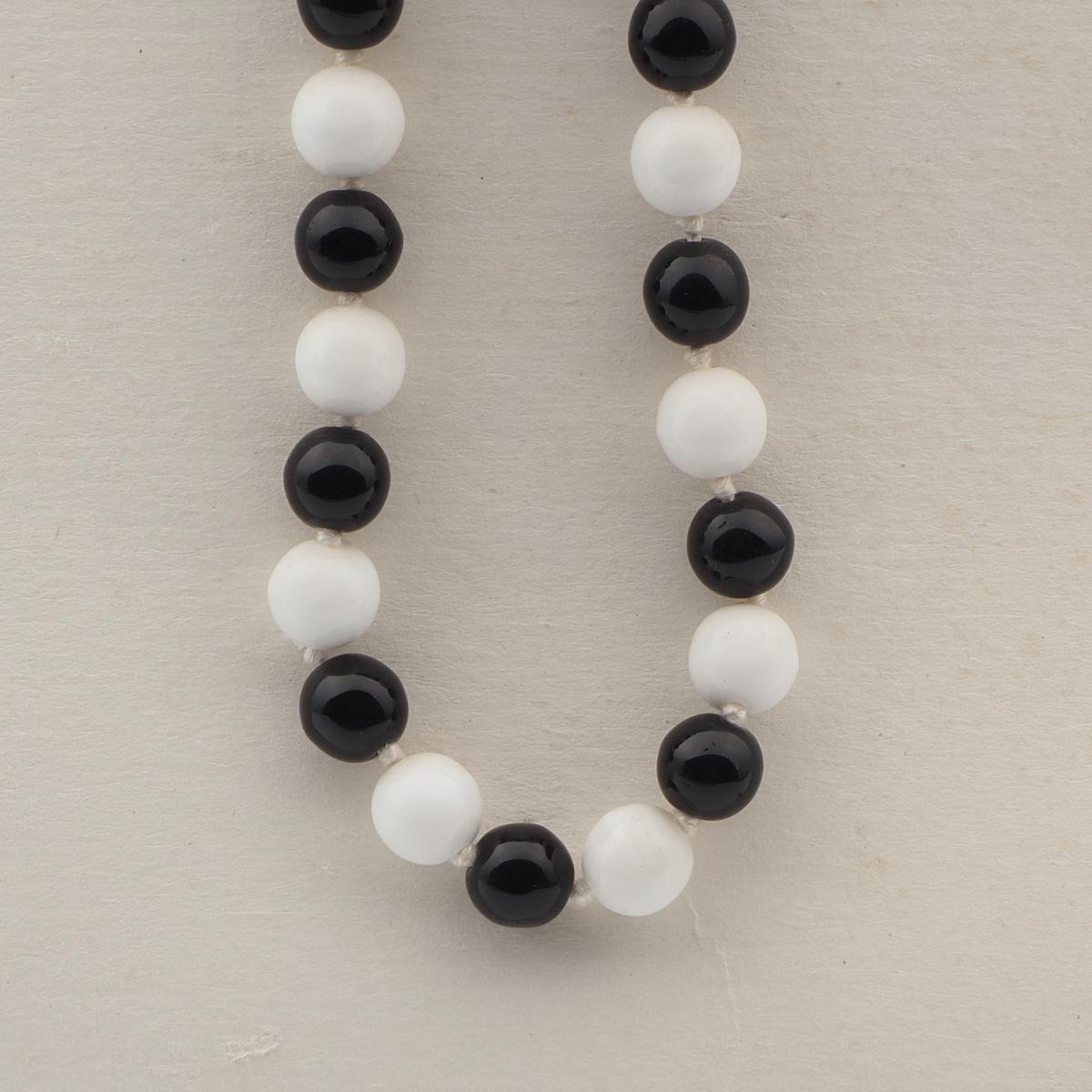 Vintage Czech necklace black white glass beads 15"