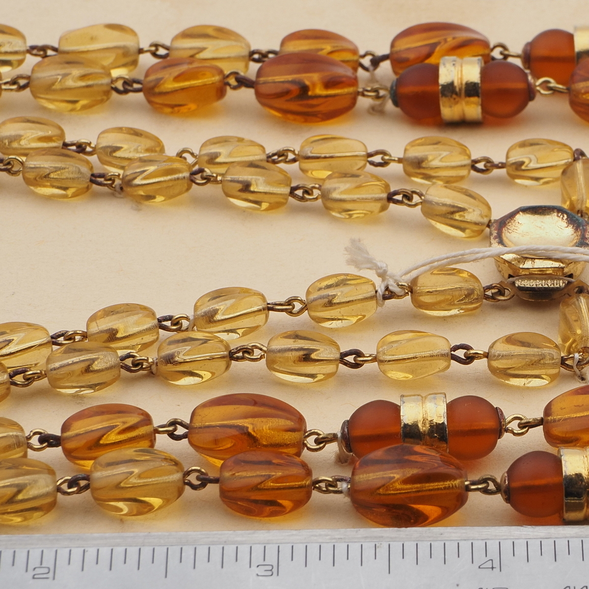 Vintage Czech 2 strand necklace topaz oval twist frost round glass beads