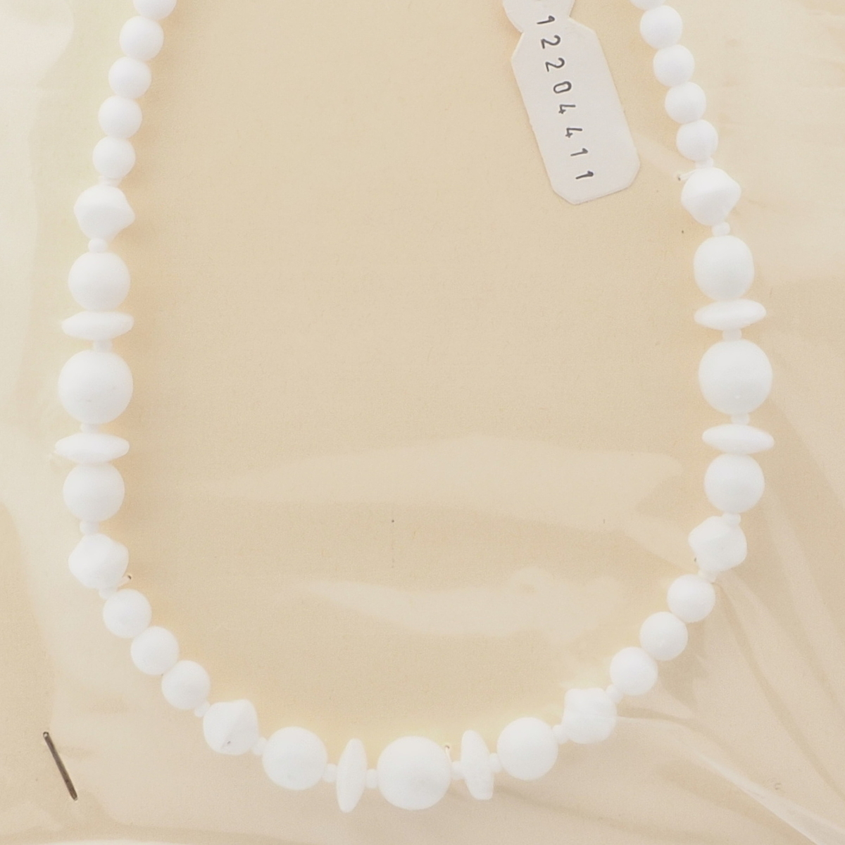 Vintage Czech necklace white round rondelle nugget glass beads 17"