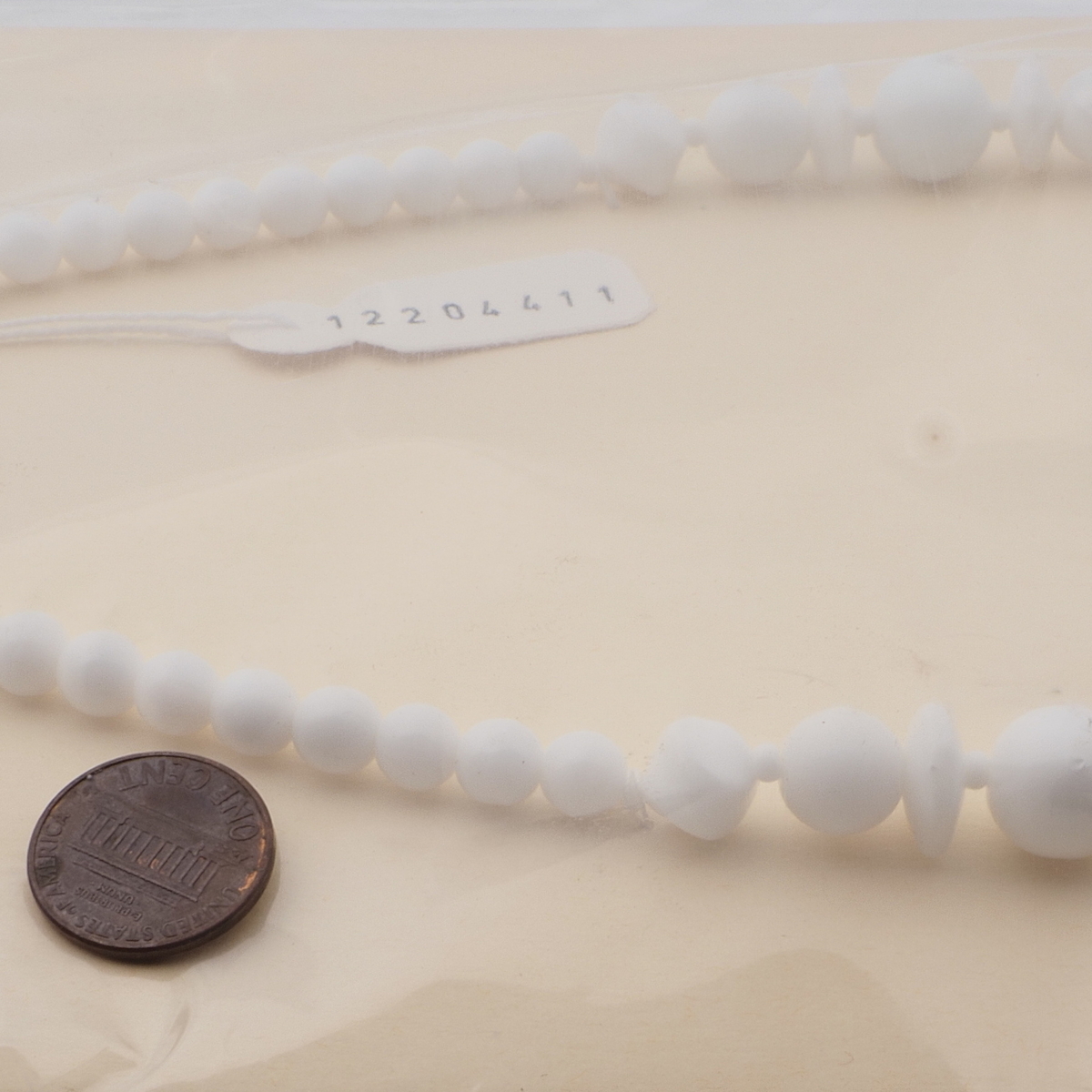 Vintage Czech necklace white round rondelle nugget glass beads 17"