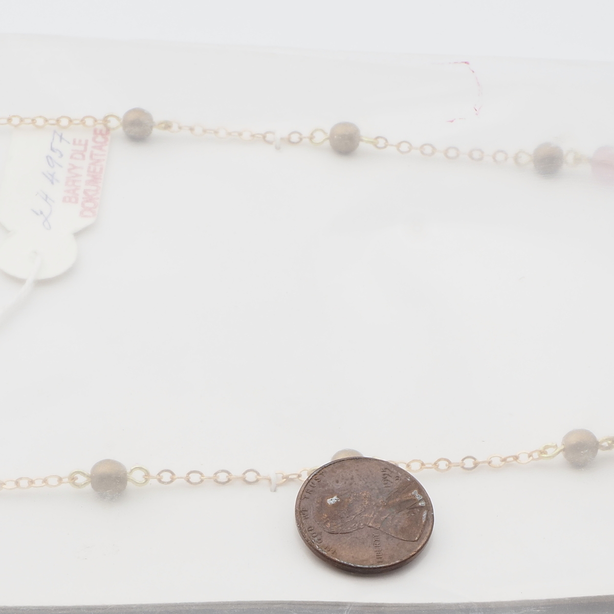 Vintage Czech gold link chain necklace multicolor round nugget glass beads 18"