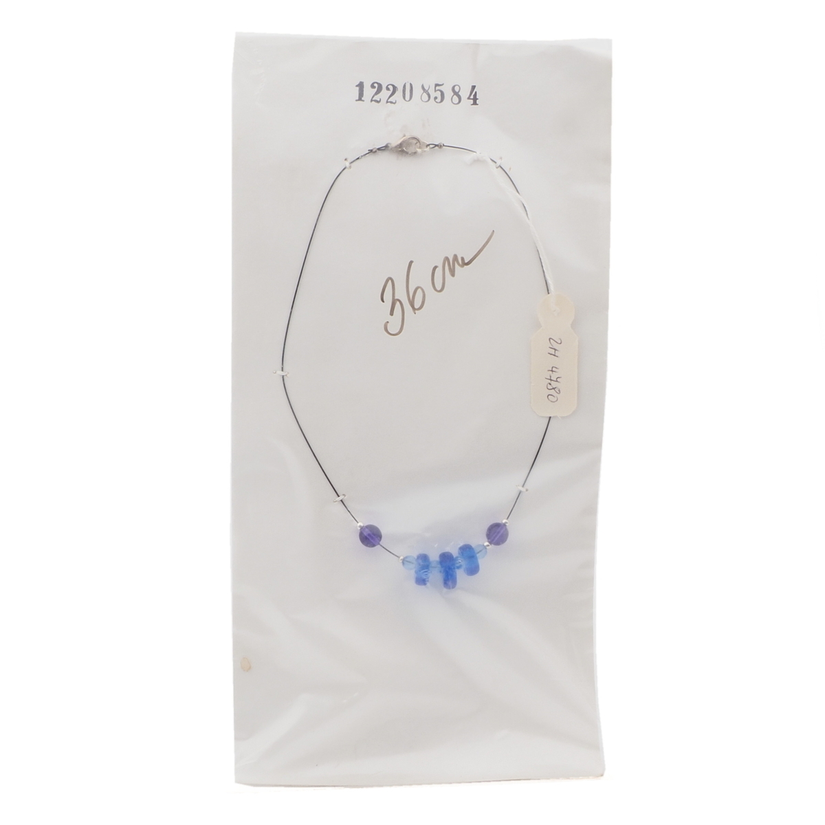Vintage Czech wired choker necklace round rondelle blue glass beads 14"