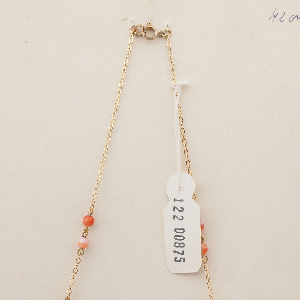 Vintage Czech gold link chain necklace orange marble round rectangle glass beads 16"