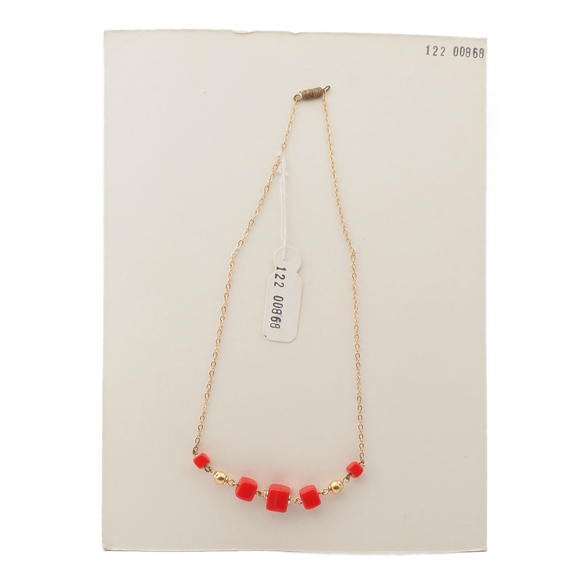 Vintage Czech gold chain necklace red cube glass beads 16"