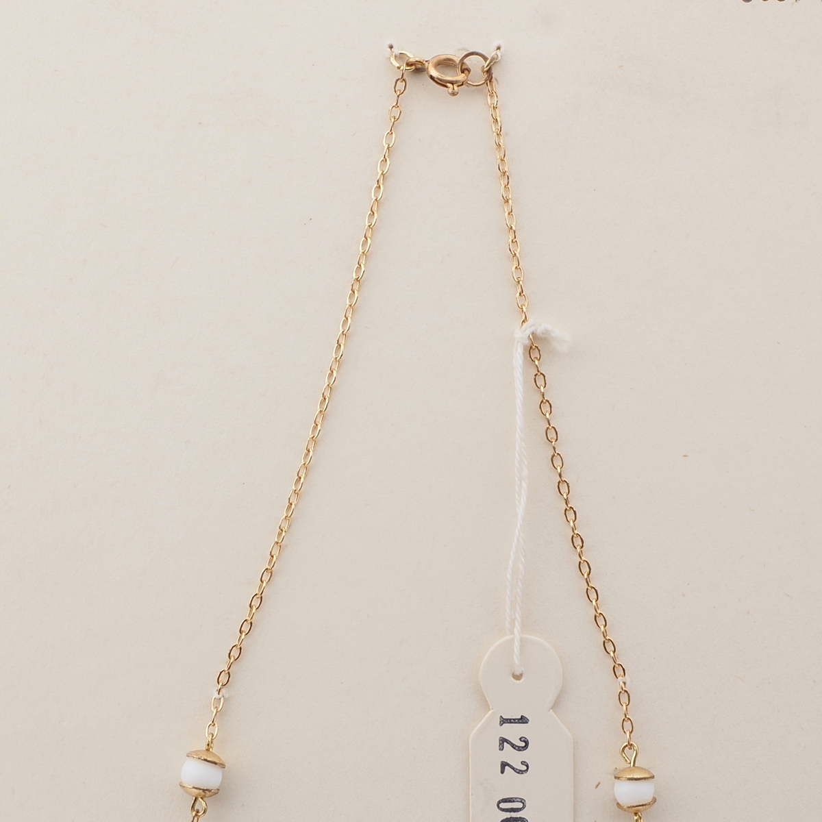 Vintage Czech gold chain necklace white round rectangle glass beads 16"