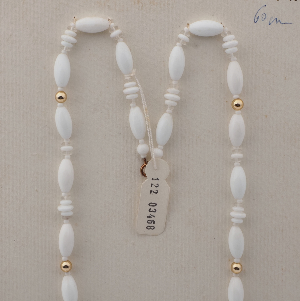 Vintage Czech necklace white clear gold glass beads 24"