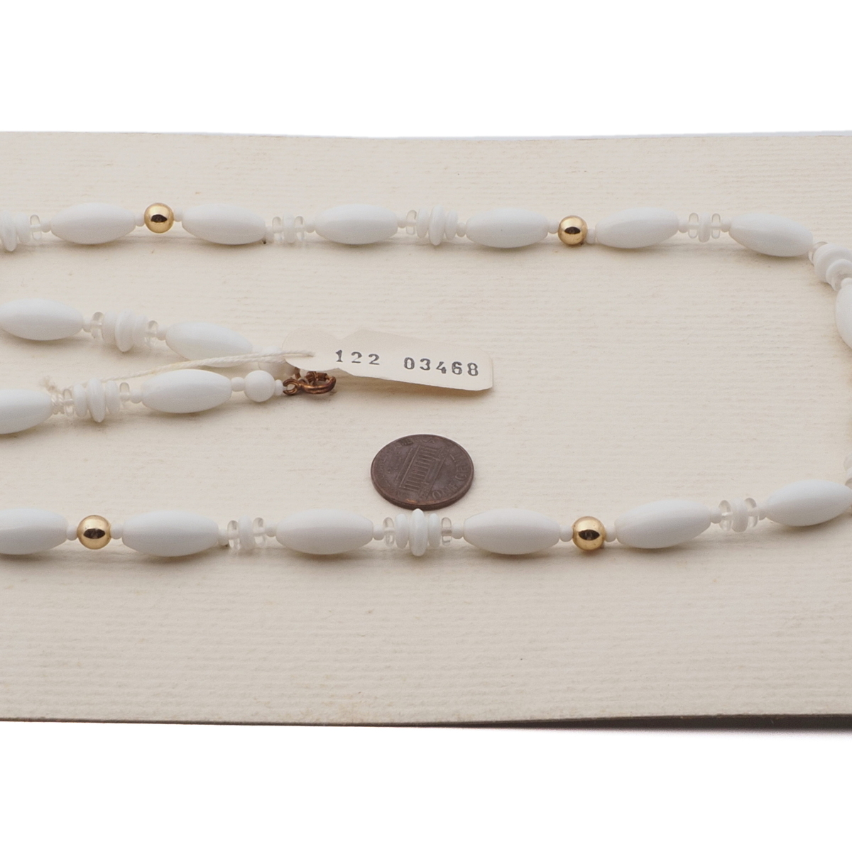 Vintage Czech necklace white clear gold glass beads 24"