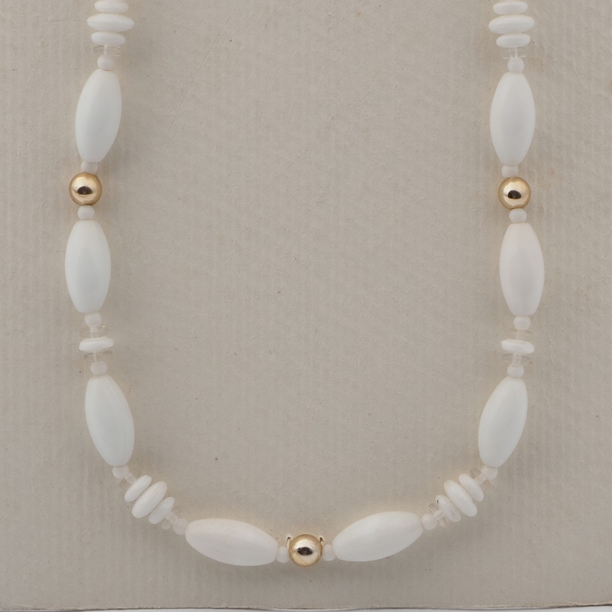 Vintage Czech necklace white clear gold glass beads 24"