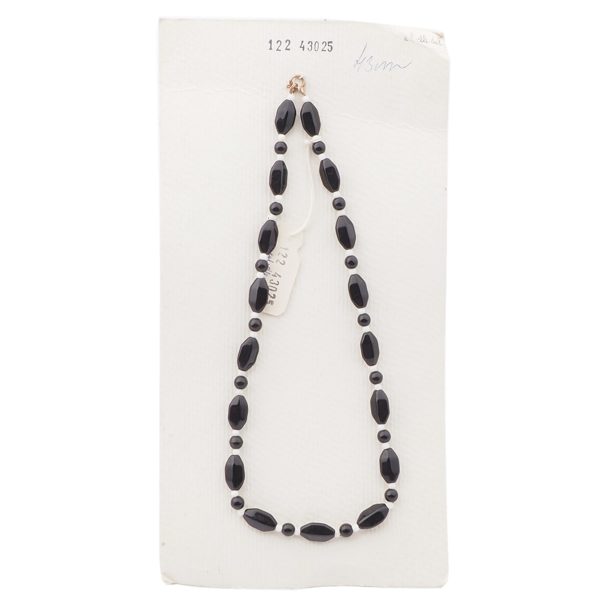 Vintage Czech necklace black round hexagon glass beads 17"