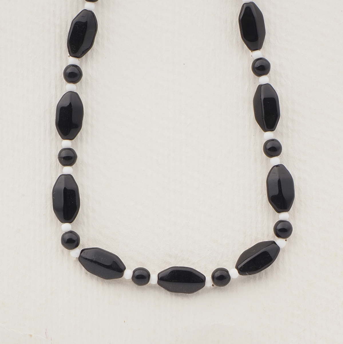 Vintage Czech necklace black round hexagon glass beads 17"