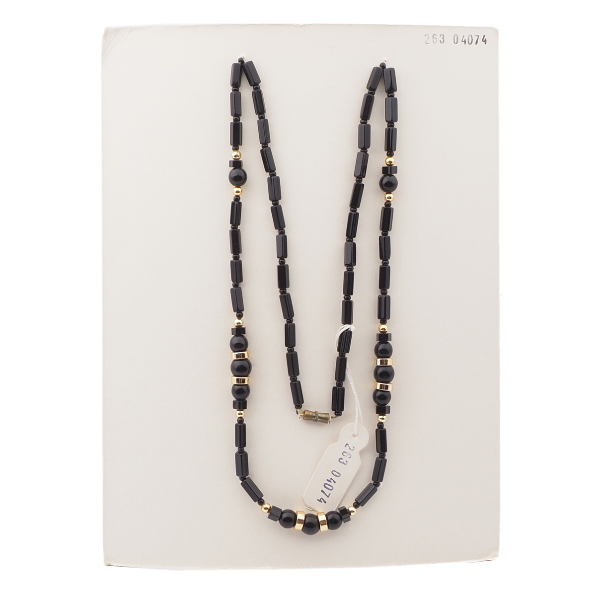 Vintage Czech necklace black pentagon round rondelle glass beads 28"