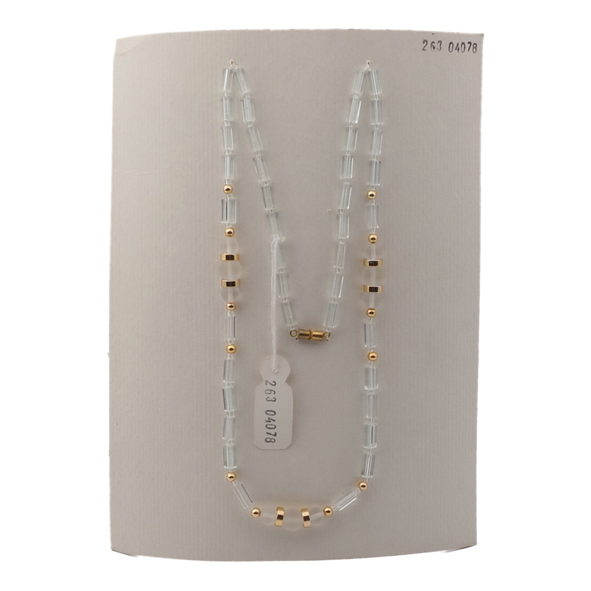 Vintage Czech necklace clear pentagon frost round gold glass beads 25"