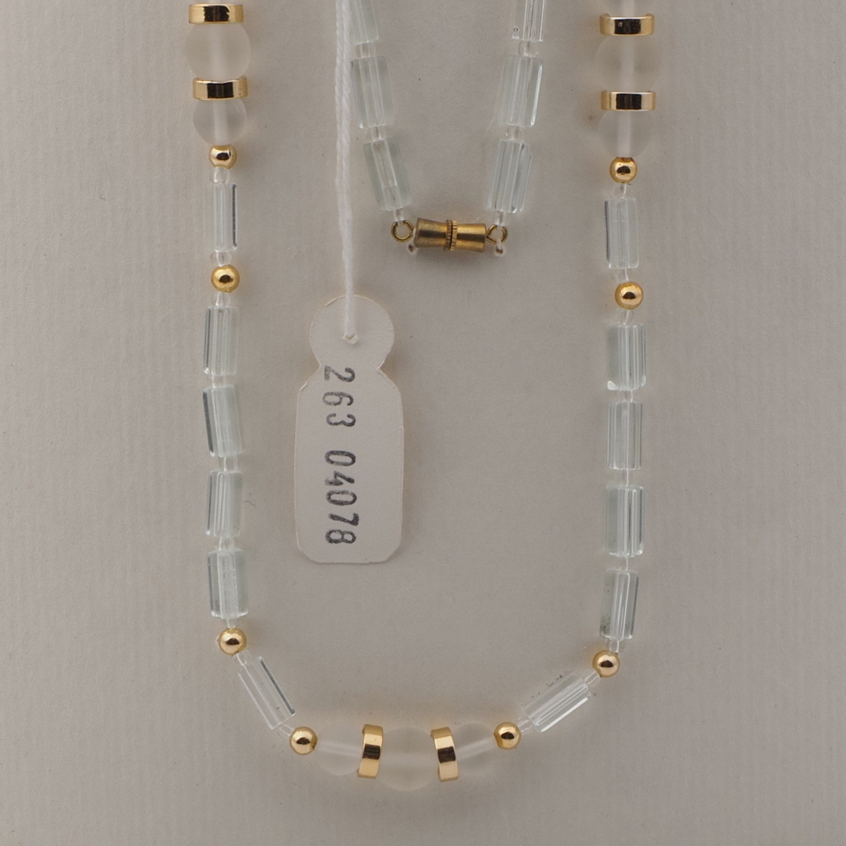 Vintage Czech necklace clear pentagon frost round gold glass beads 25"