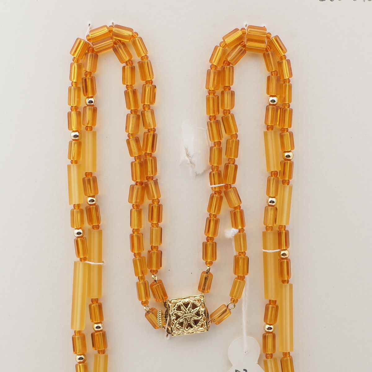 Vintage Czech 2 strand necklace transparent frost topaz pentagon silver glass beads 22"