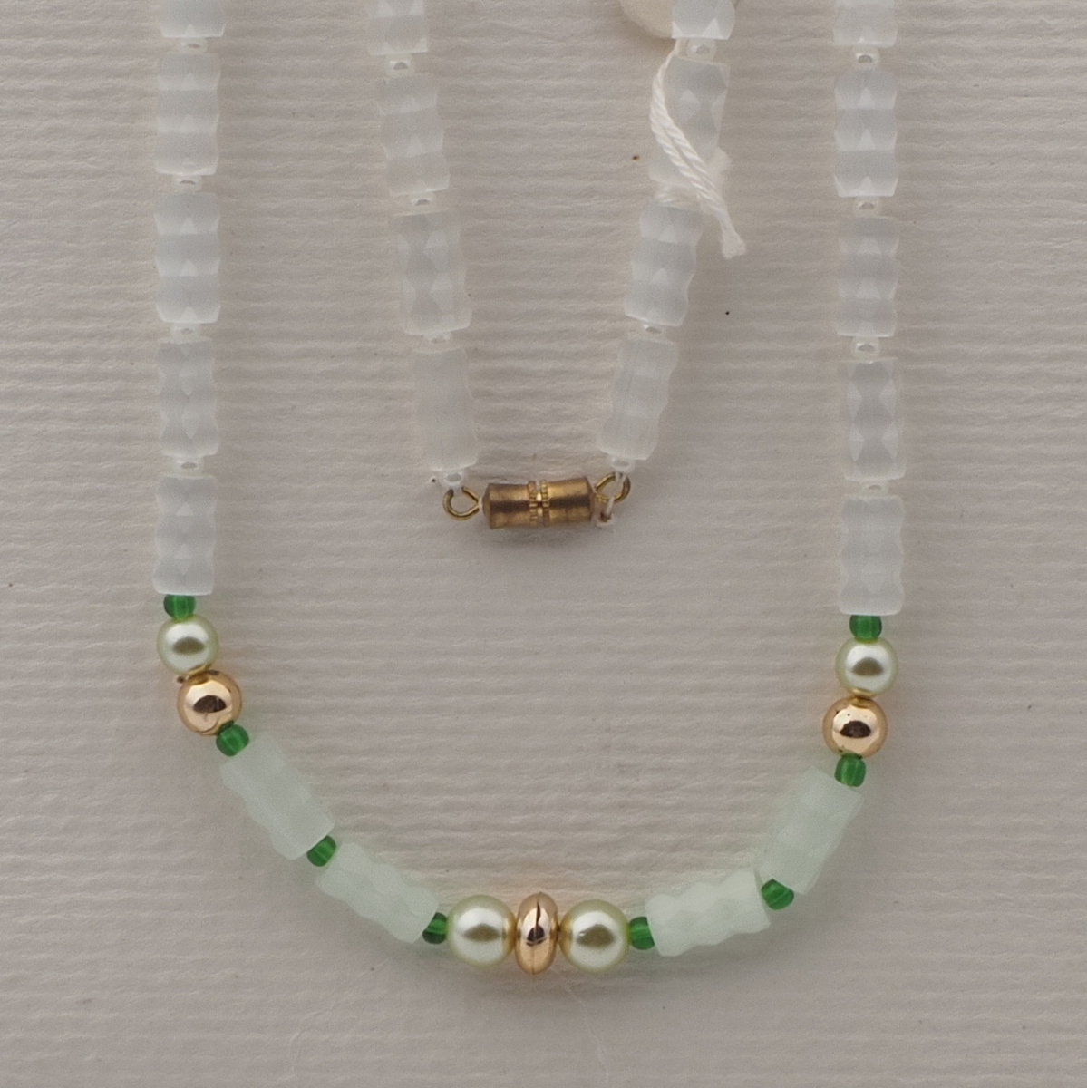 Vintage Czech necklace crystal satin atlas pearl gold glass beads 27"