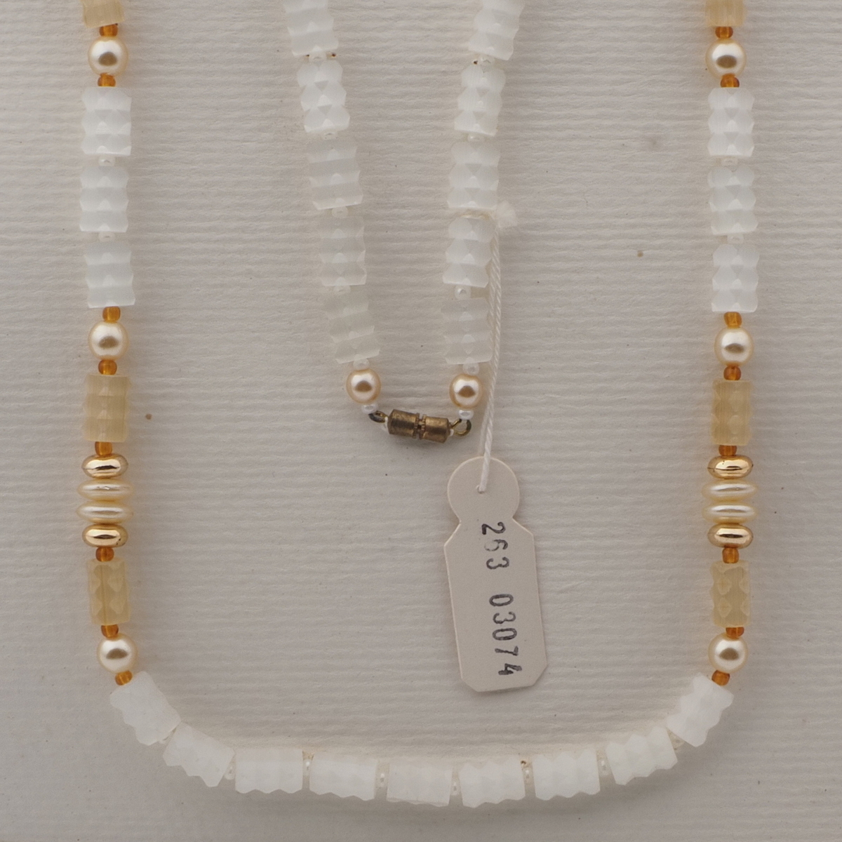 Vintage Czech necklace crystal topaz satin atlas pearl glass beads 27"