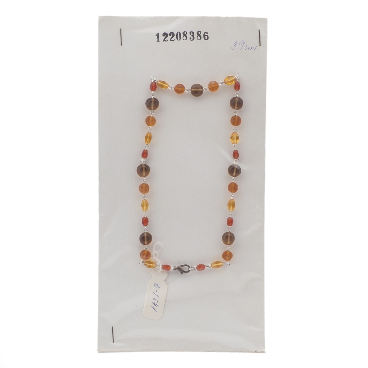 Vintage Czech silver link chain necklace transparent multicolor glass beads 15"