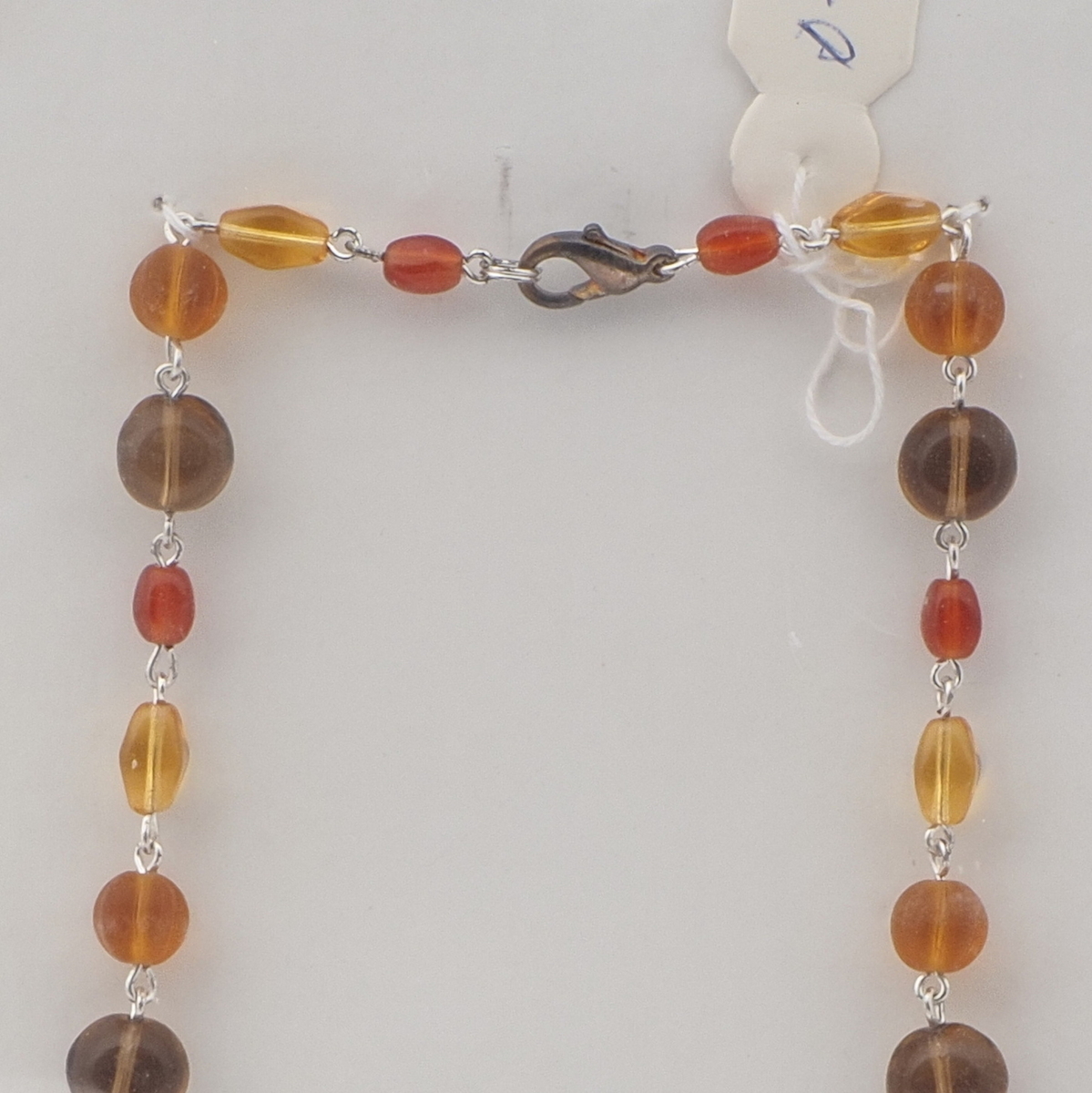 Vintage Czech silver link chain necklace transparent multicolor glass beads 15"