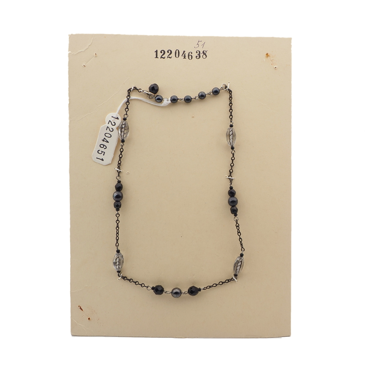 Vintage Czech link necklace clear lustre black glass beads