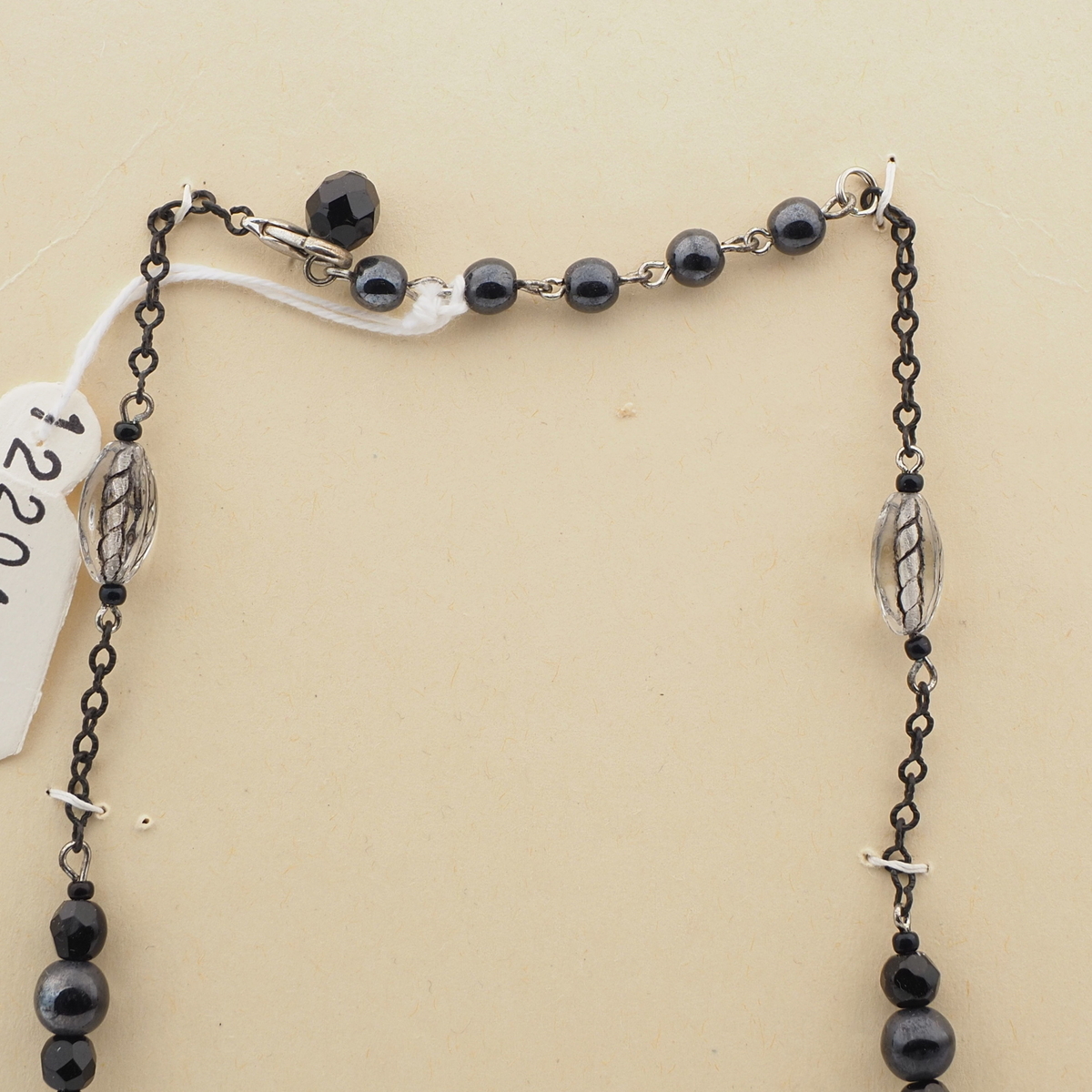 Vintage Czech link necklace clear lustre black glass beads
