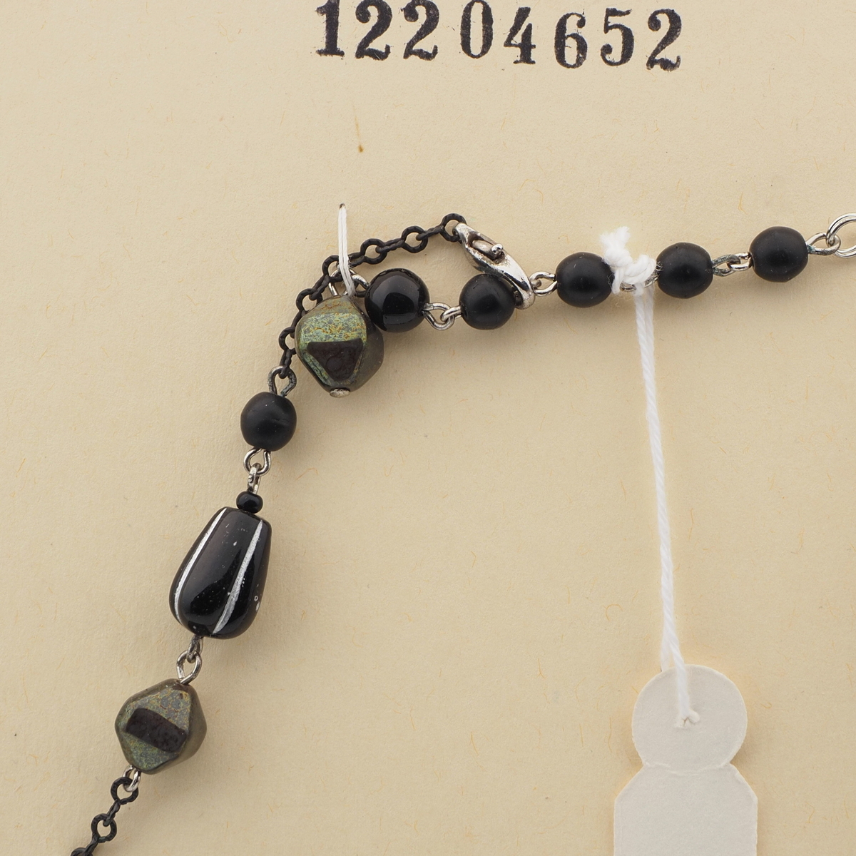 Vintage Czech link necklace vitrail silver lustre black glass beads