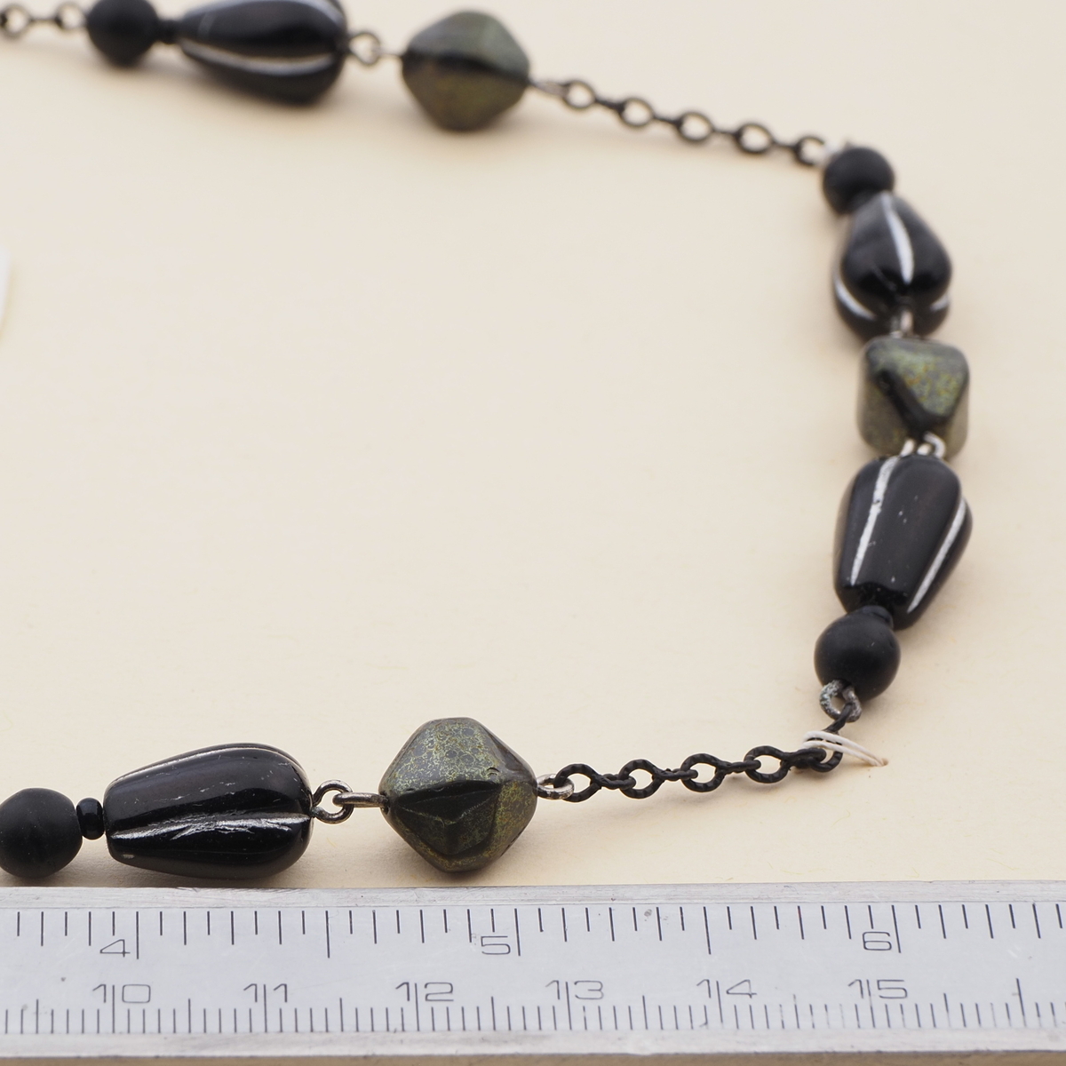 Vintage Czech link necklace vitrail silver lustre black glass beads