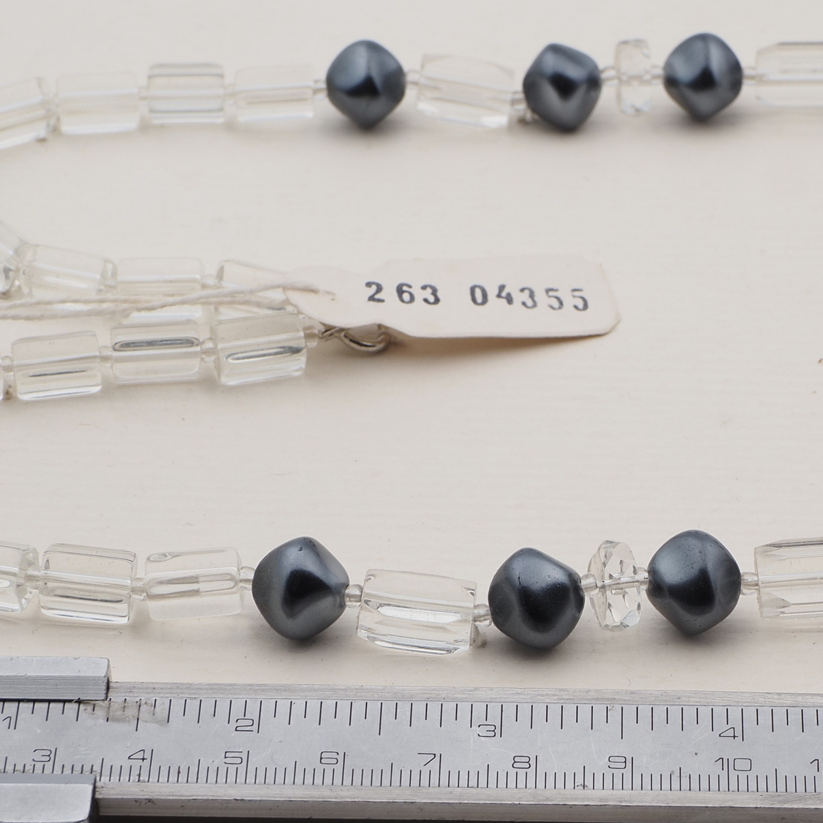 Vintage Czech necklace clear pentagon rondelle metallic glass beads