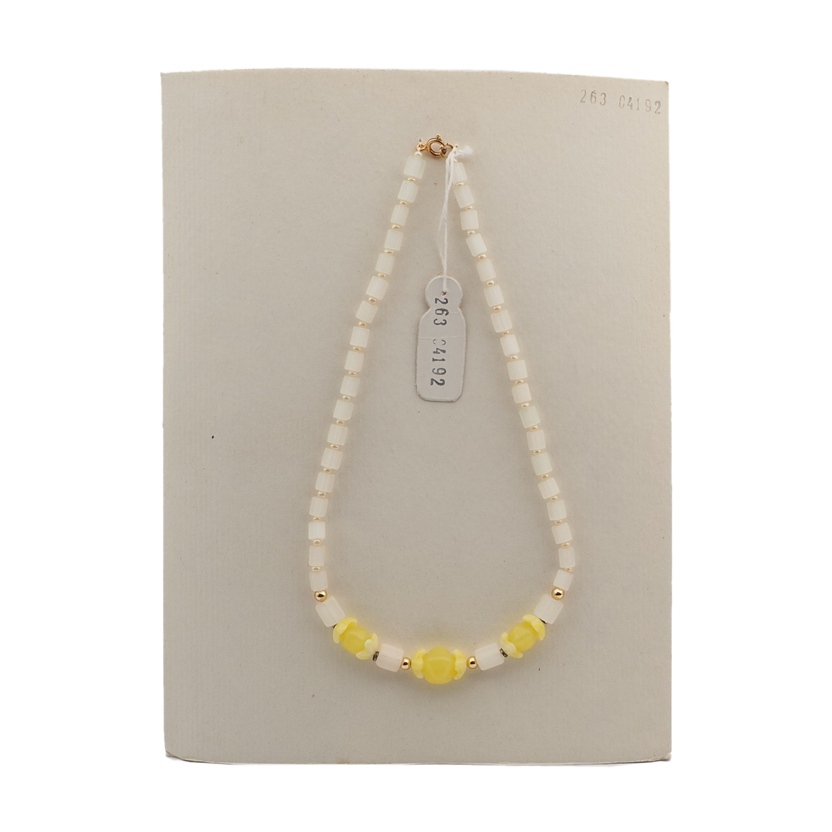 Vintage Czech necklace satin atlas yellow flower glass beads