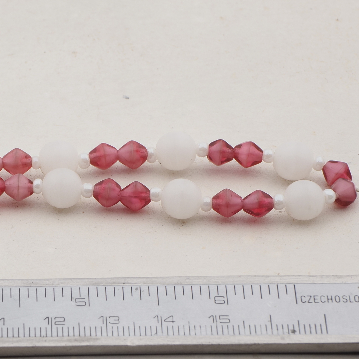 Vintage Czech necklace translucent white pink bicolor glass beads