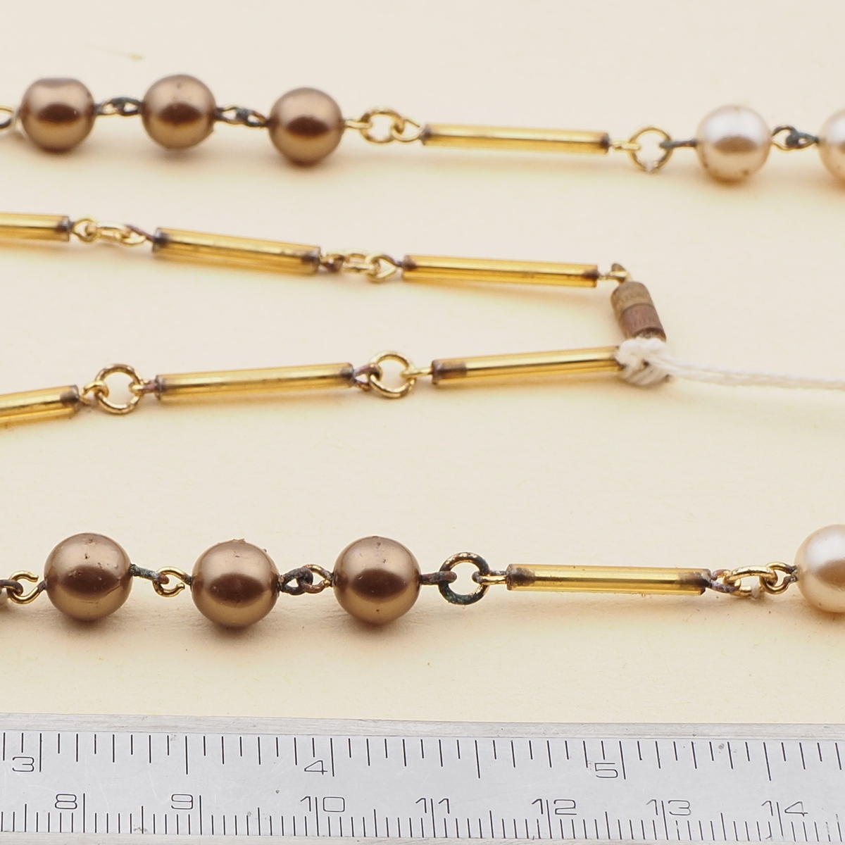 Vintage Czech link necklace metallic pearl round bugle glass beads 