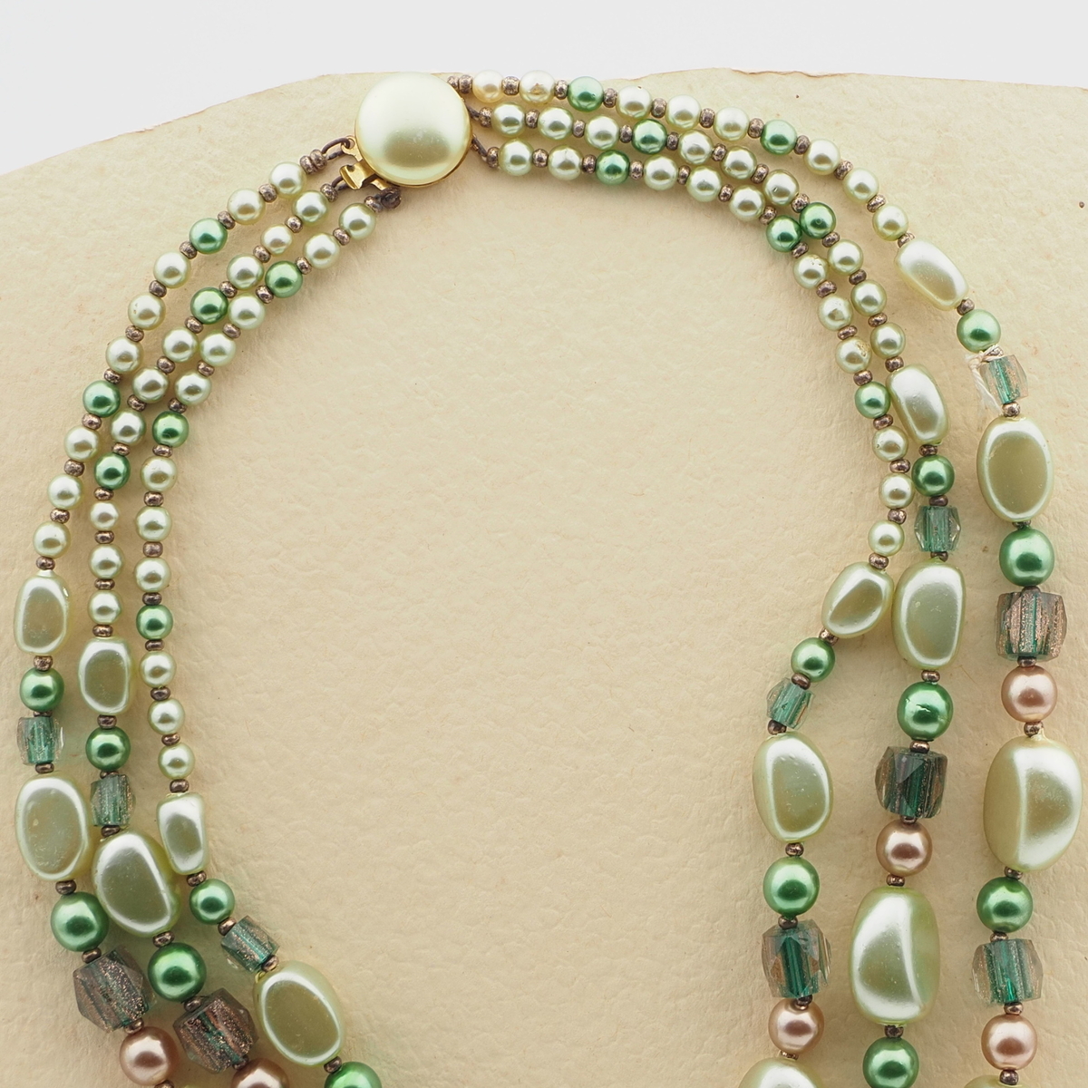 Vintage Czech 3 strand necklace pearl aventurine goldstone bicolor glass beads
