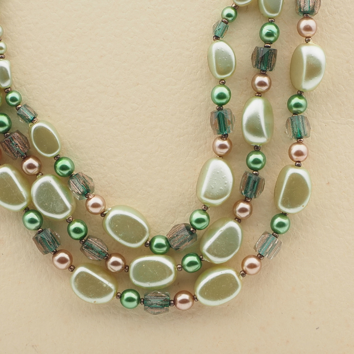 Vintage Czech 3 strand necklace pearl aventurine goldstone bicolor glass beads