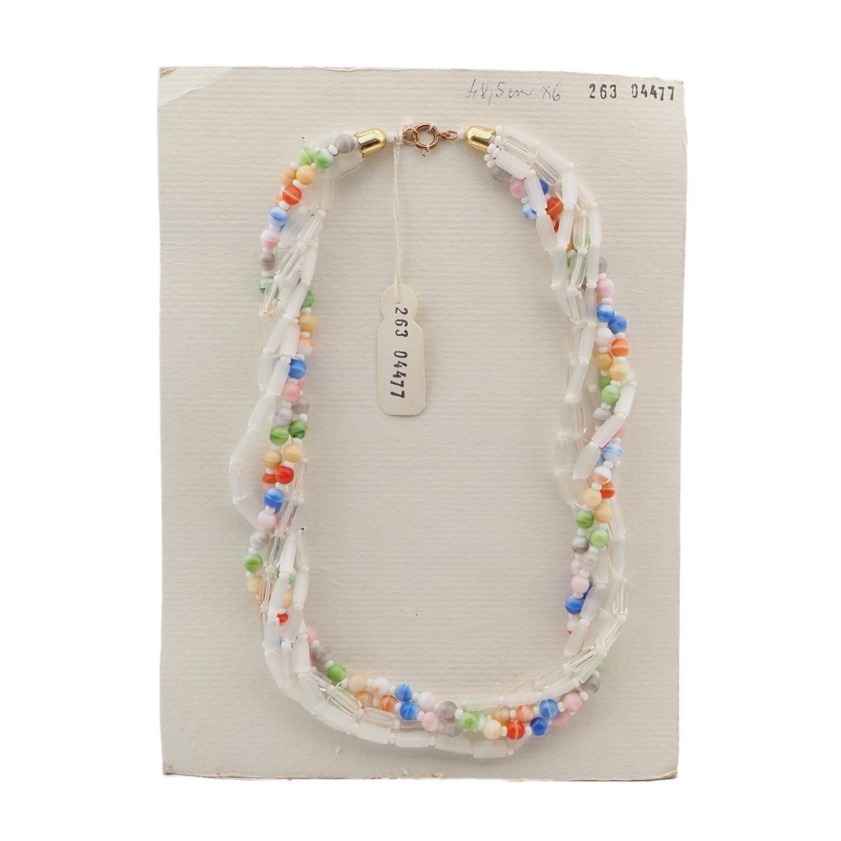 Vintage Czech 6 strand necklace satin atlas pastel marble glass beads 