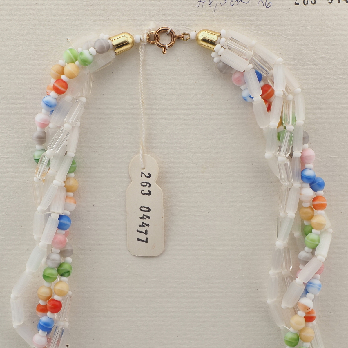 Vintage Czech 6 strand necklace satin atlas pastel marble glass beads 