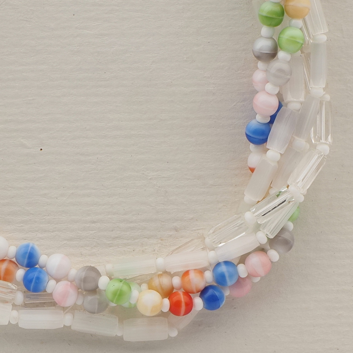 Vintage Czech 6 strand necklace satin atlas pastel marble glass beads 