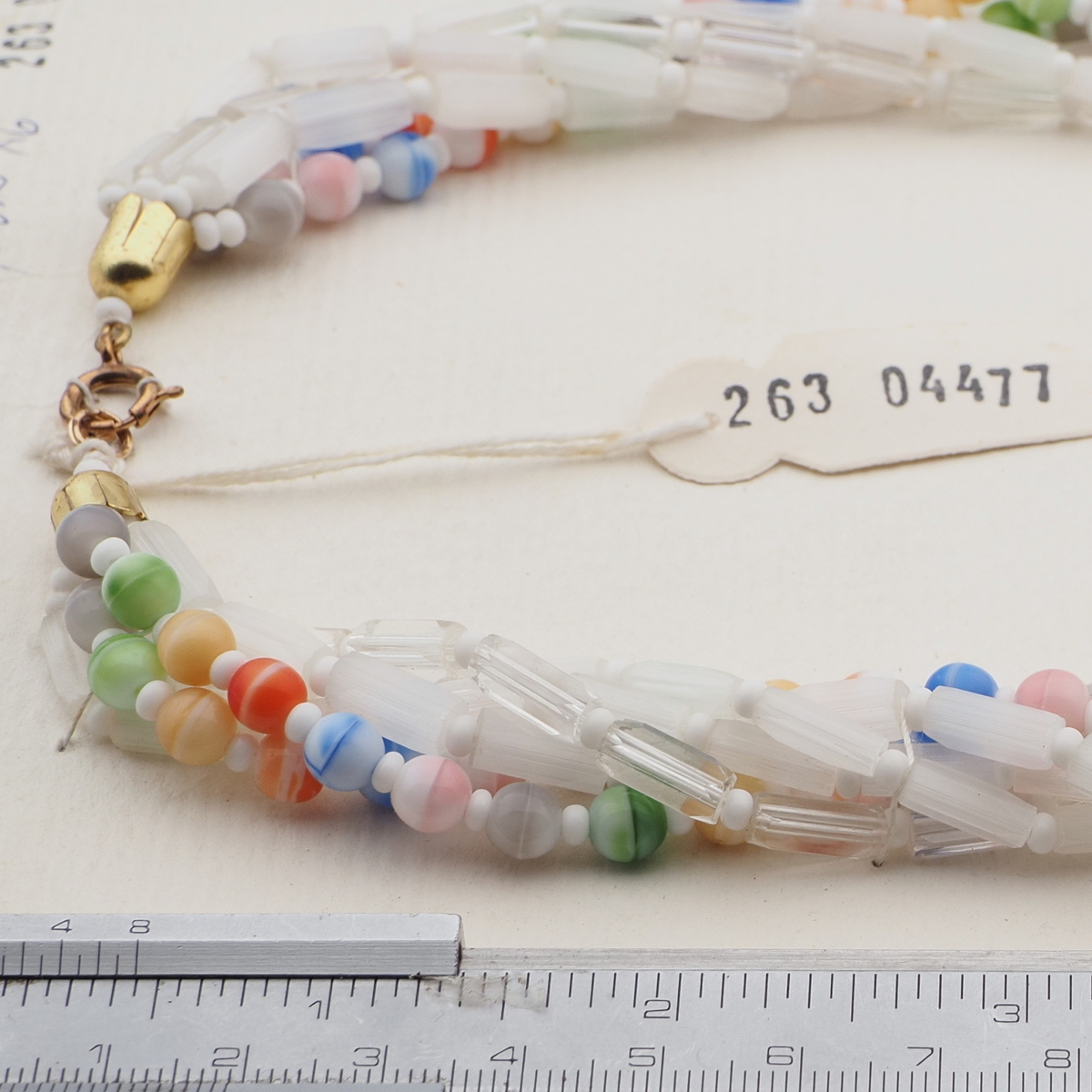 Vintage Czech 6 strand necklace satin atlas pastel marble glass beads 