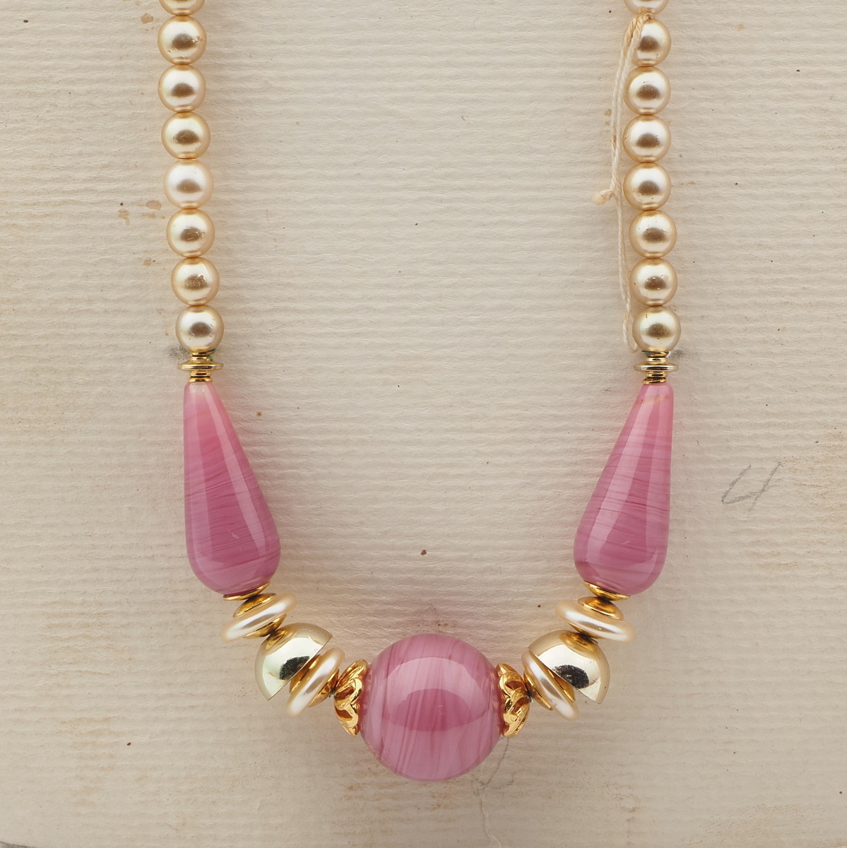 Vintage Czech necklace gold purple striped lampwork glass beads 