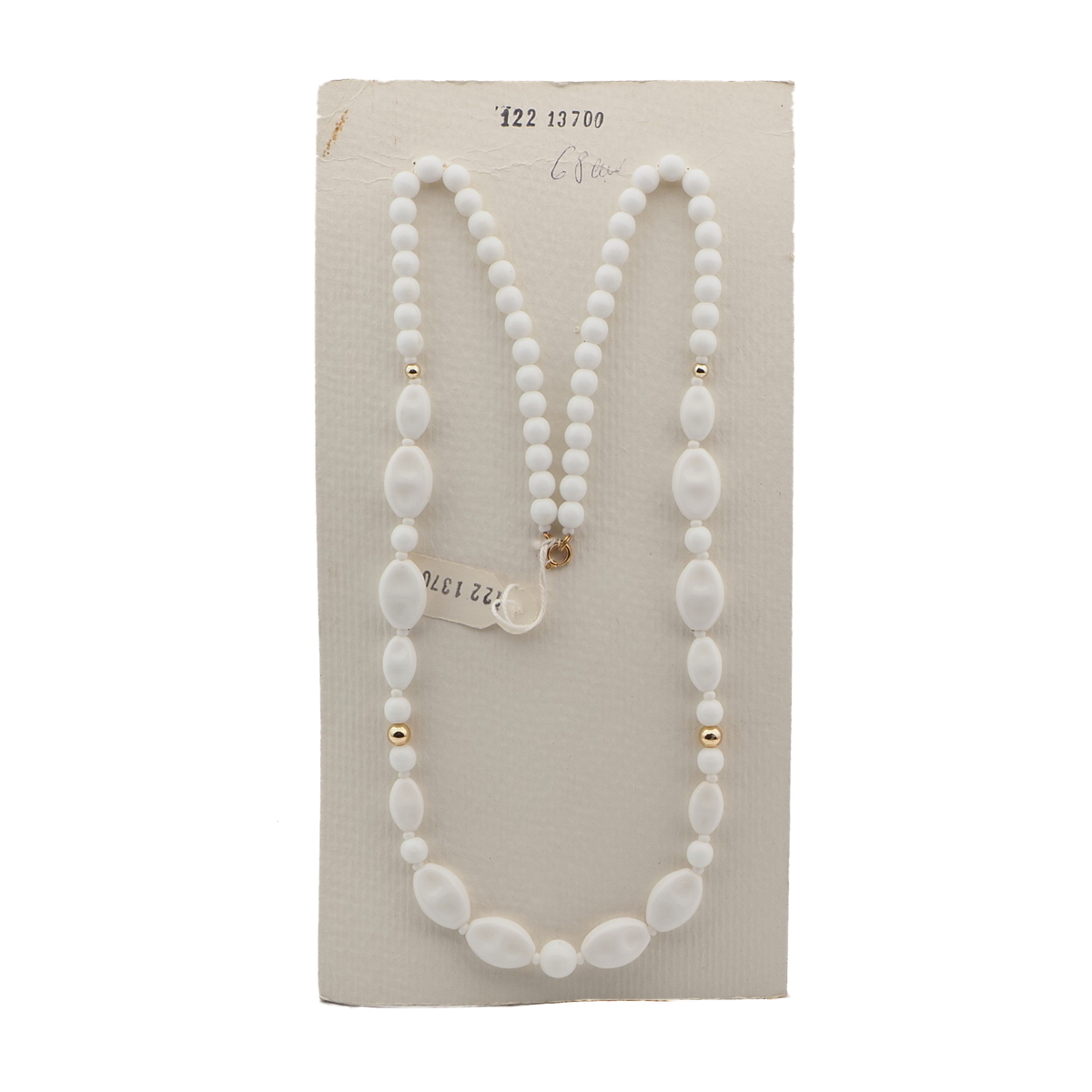 Vintage Czech necklace white oval round glass beads 27"