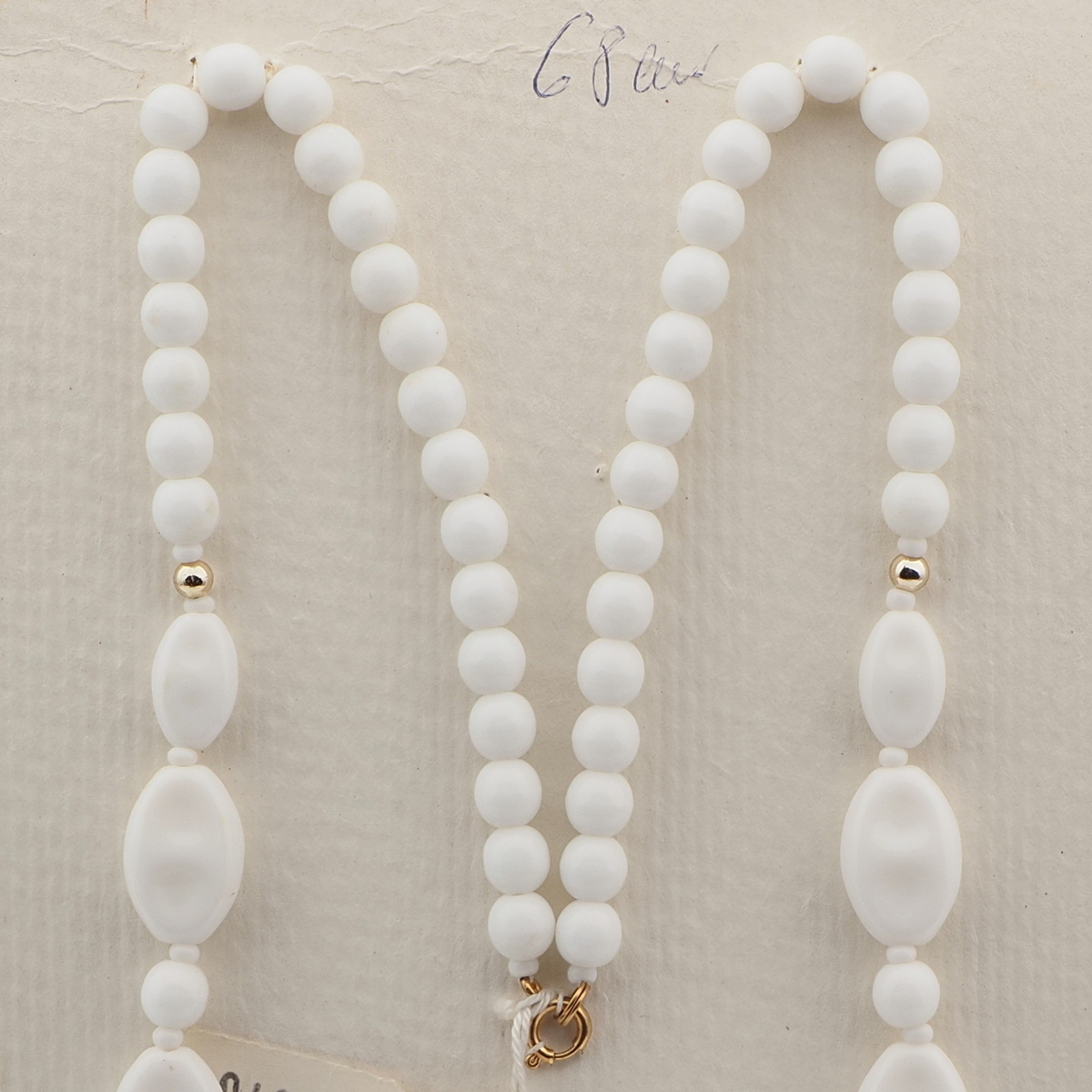 Vintage Czech necklace white oval round glass beads 27"